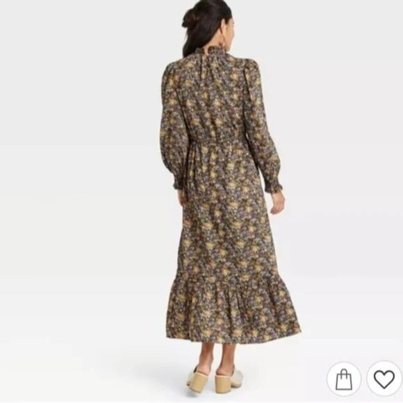 Universal Thread Black Floral Balloon Sleeve Dress Cottagecore - Picture 4 of 4